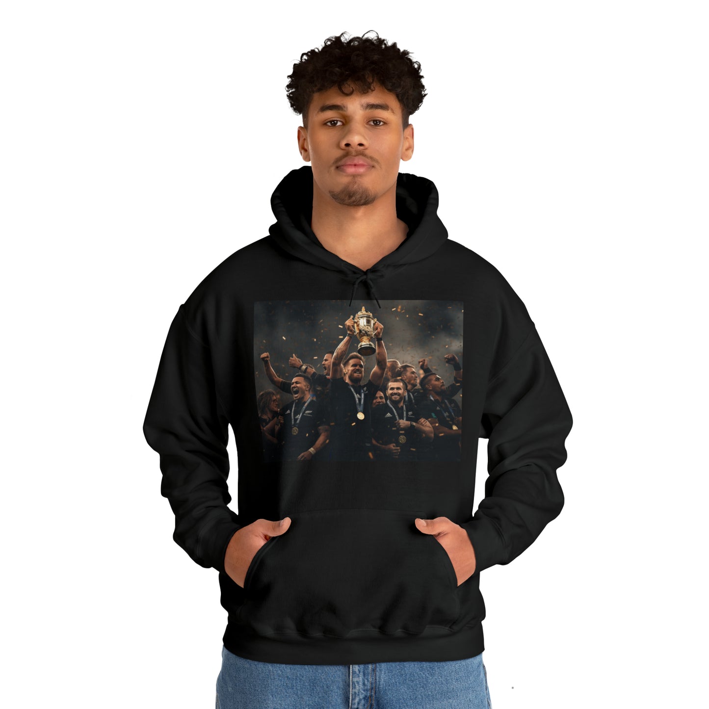 All Blacks lifting World Cup - black hoodie