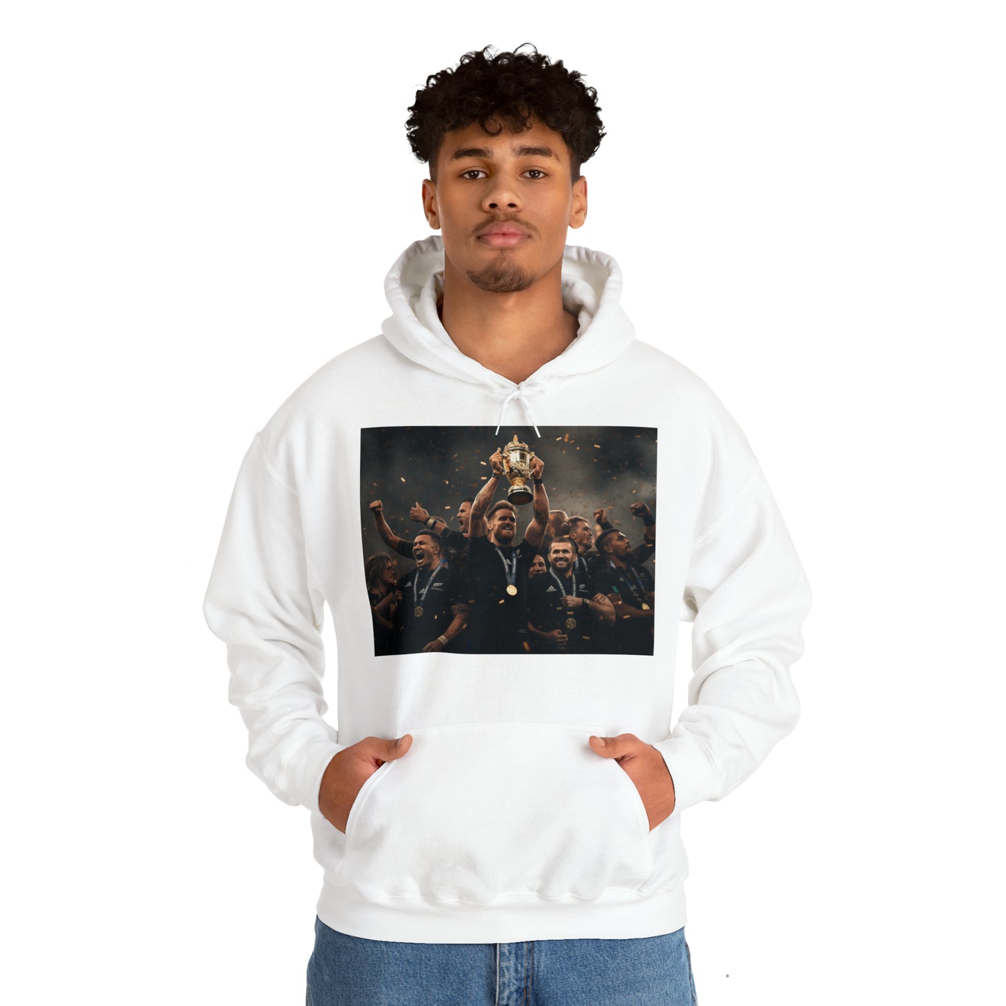 All Blacks lifting World Cup - light hoodies