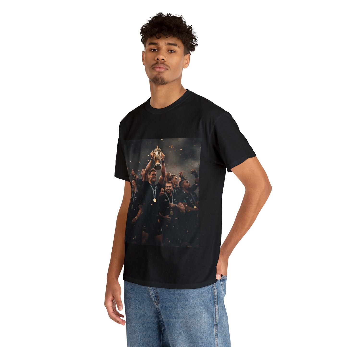 All Blacks lifting World Cup - black shirt