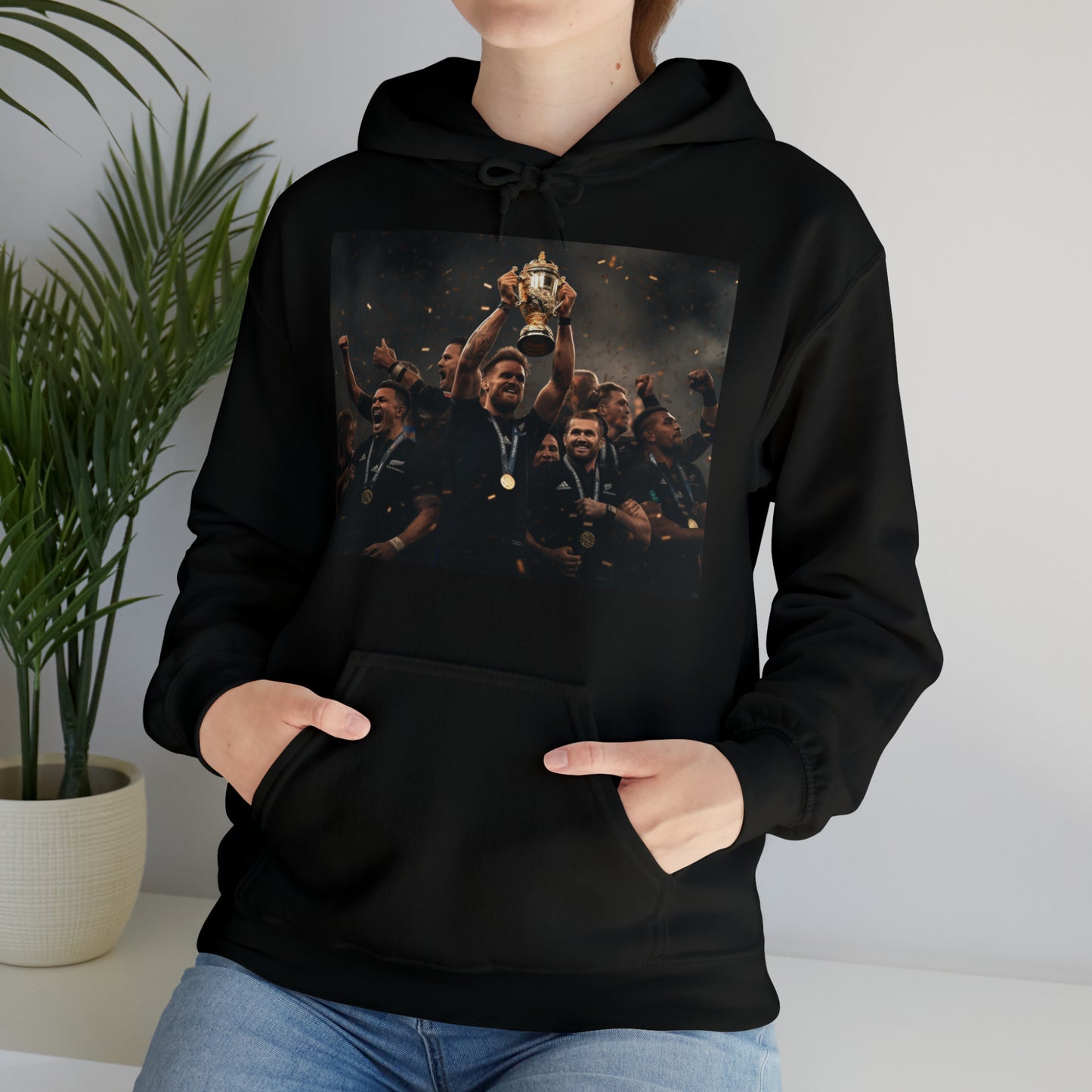 All Blacks lifting World Cup - black hoodie