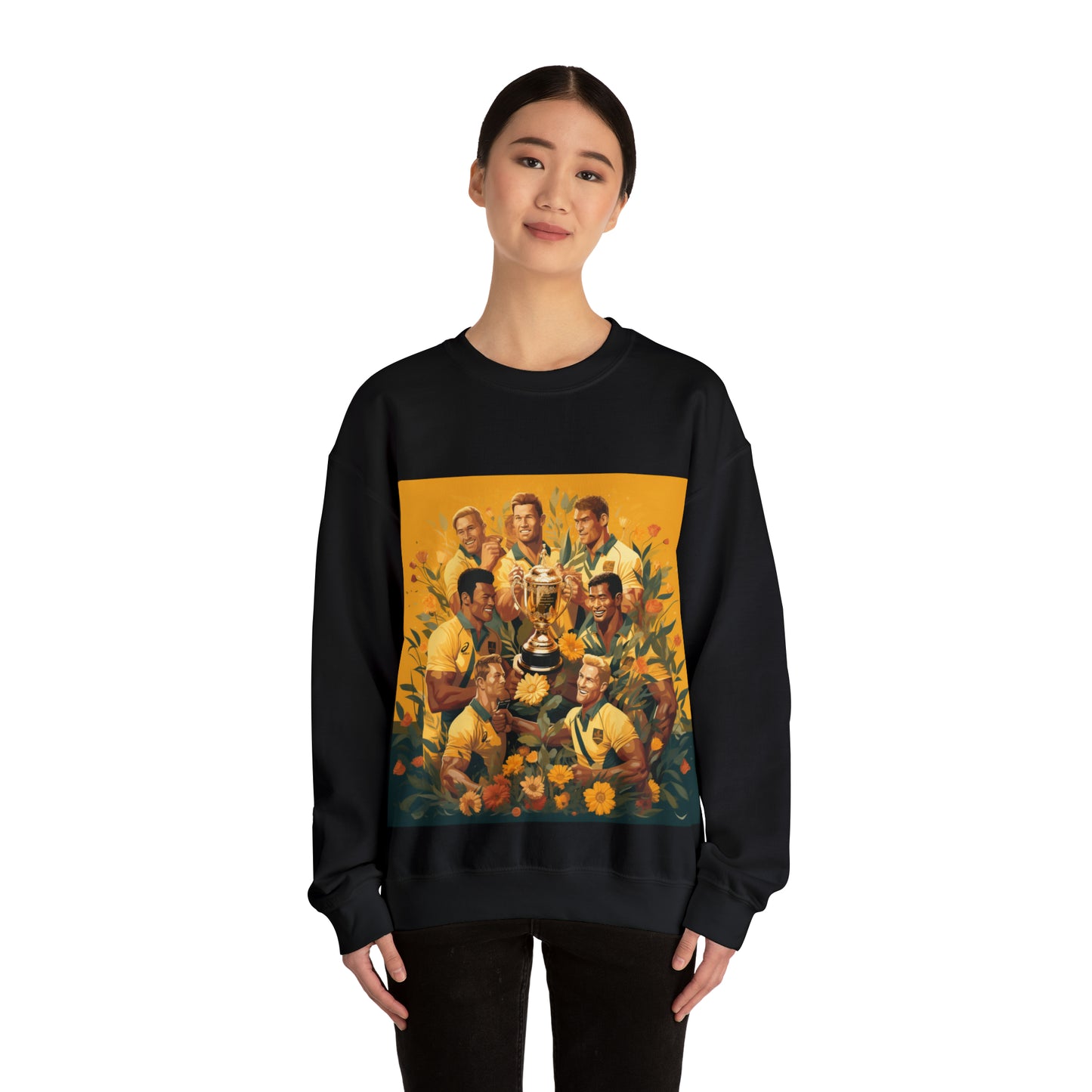 Australia celebrating with RWC - black sweatshirt
