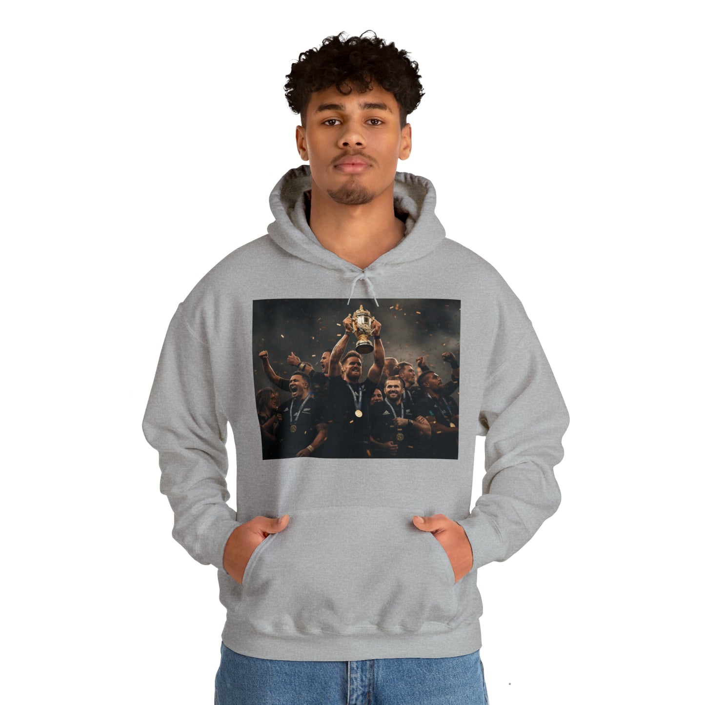 All Blacks lifting World Cup - light hoodies