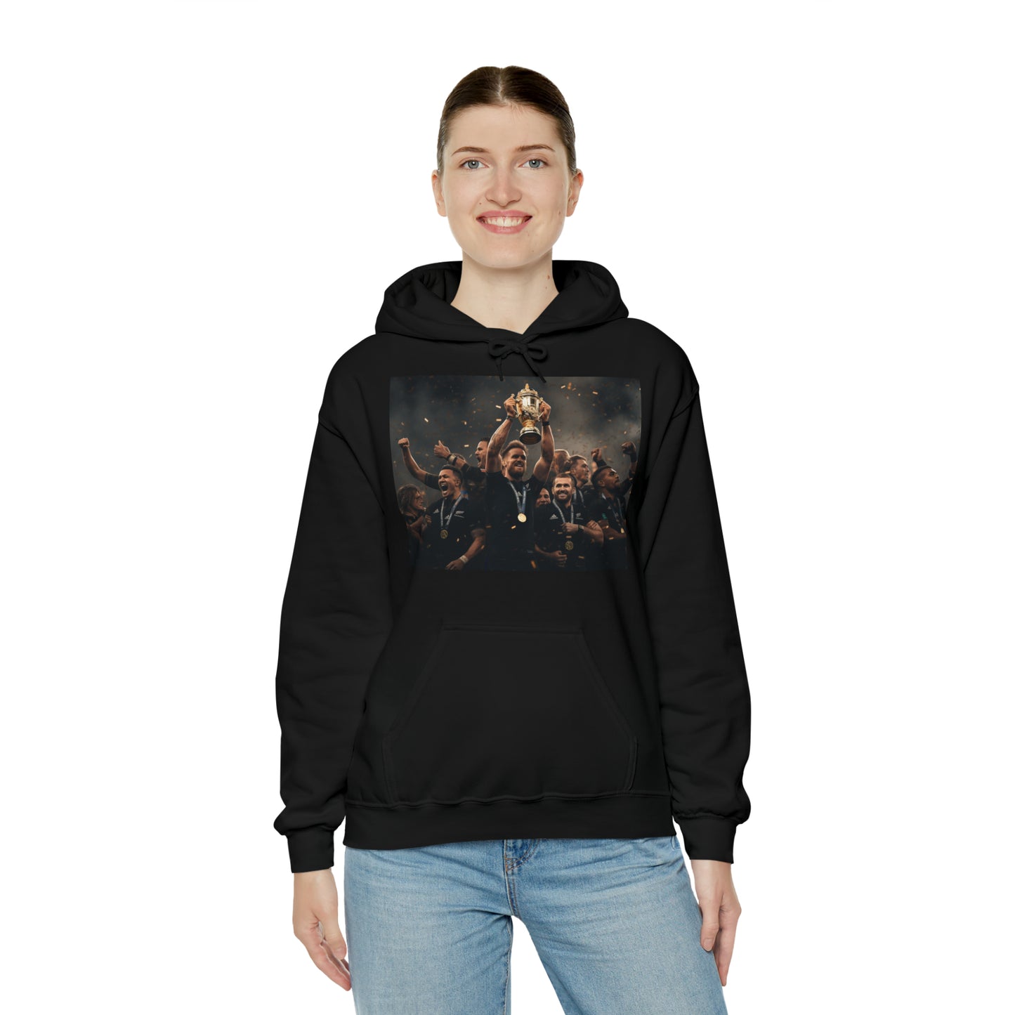 All Blacks lifting World Cup - black hoodie
