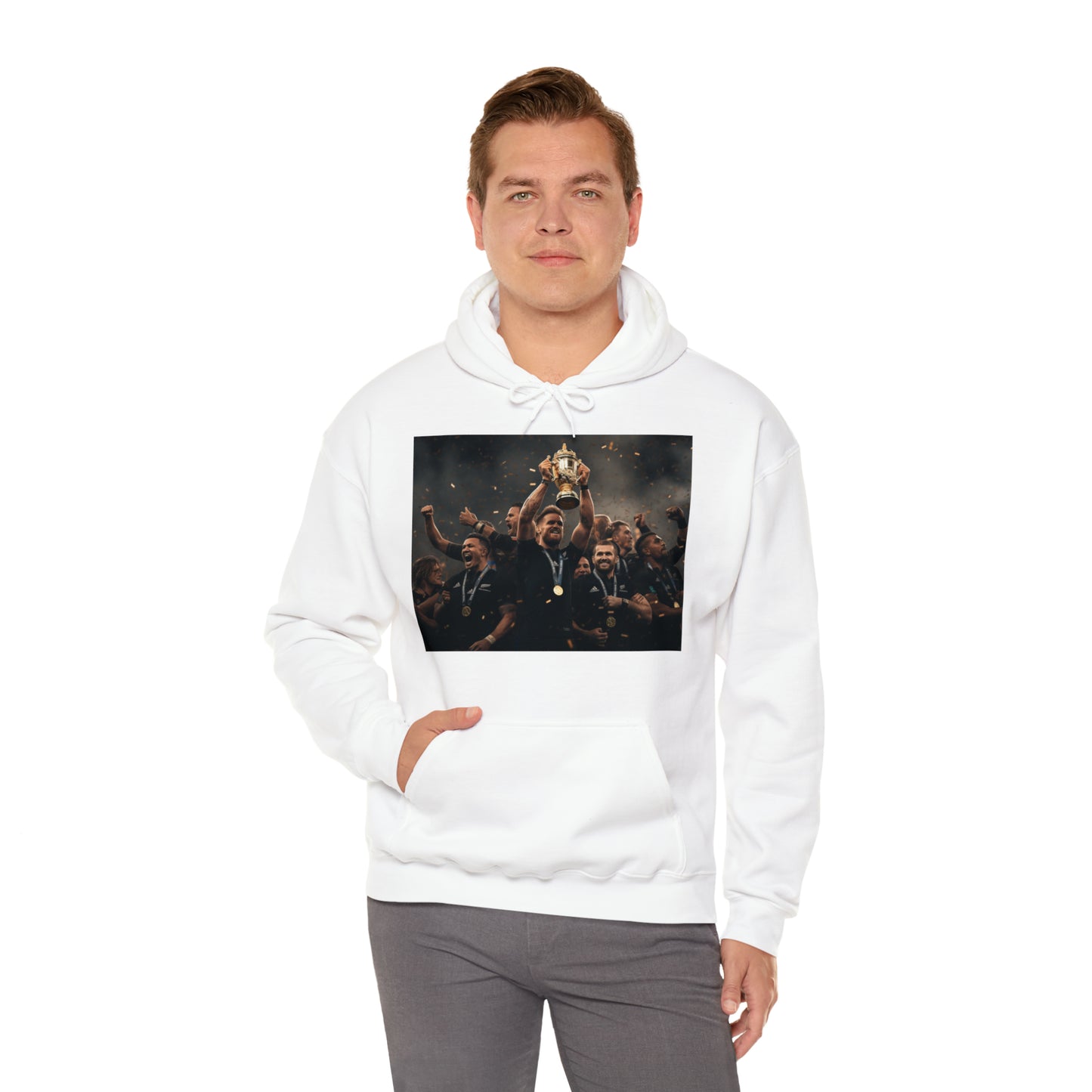 All Blacks lifting World Cup - light hoodies