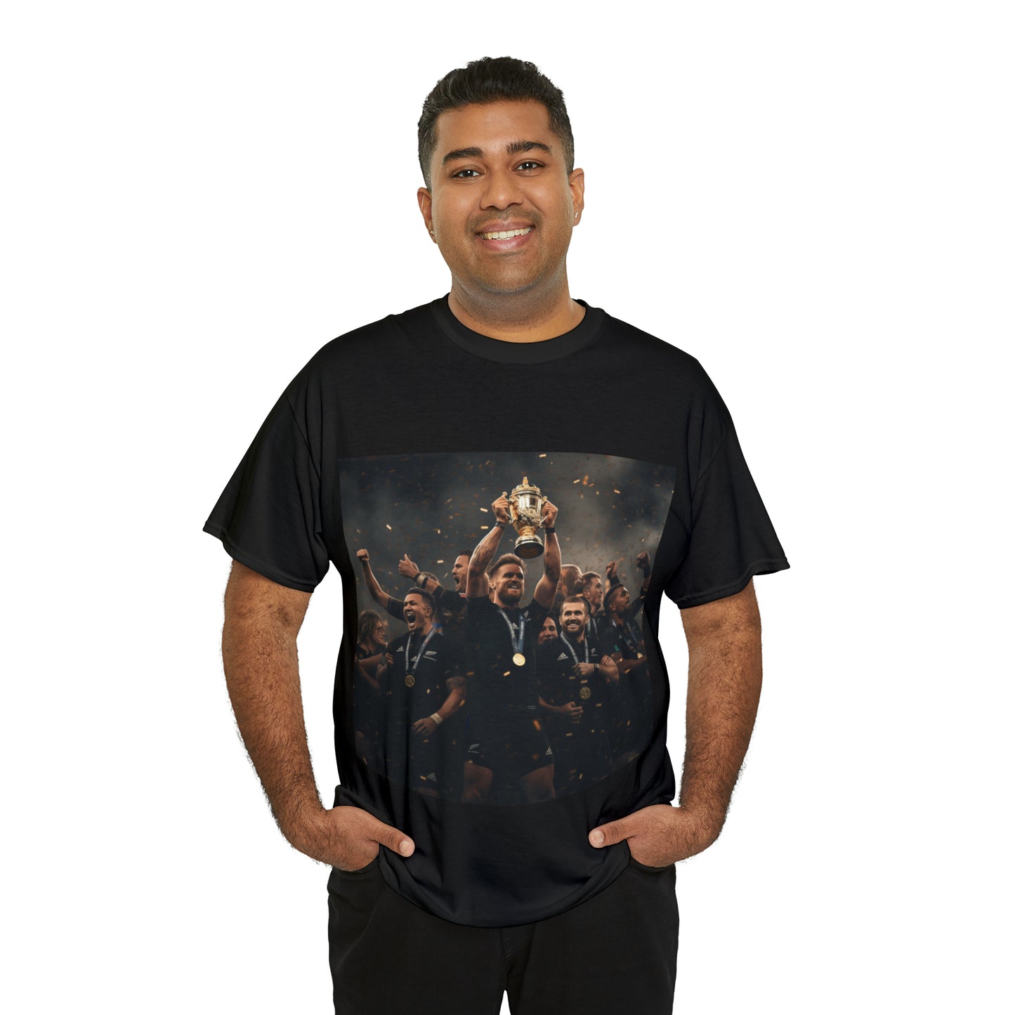 All Blacks lifting World Cup - black shirt