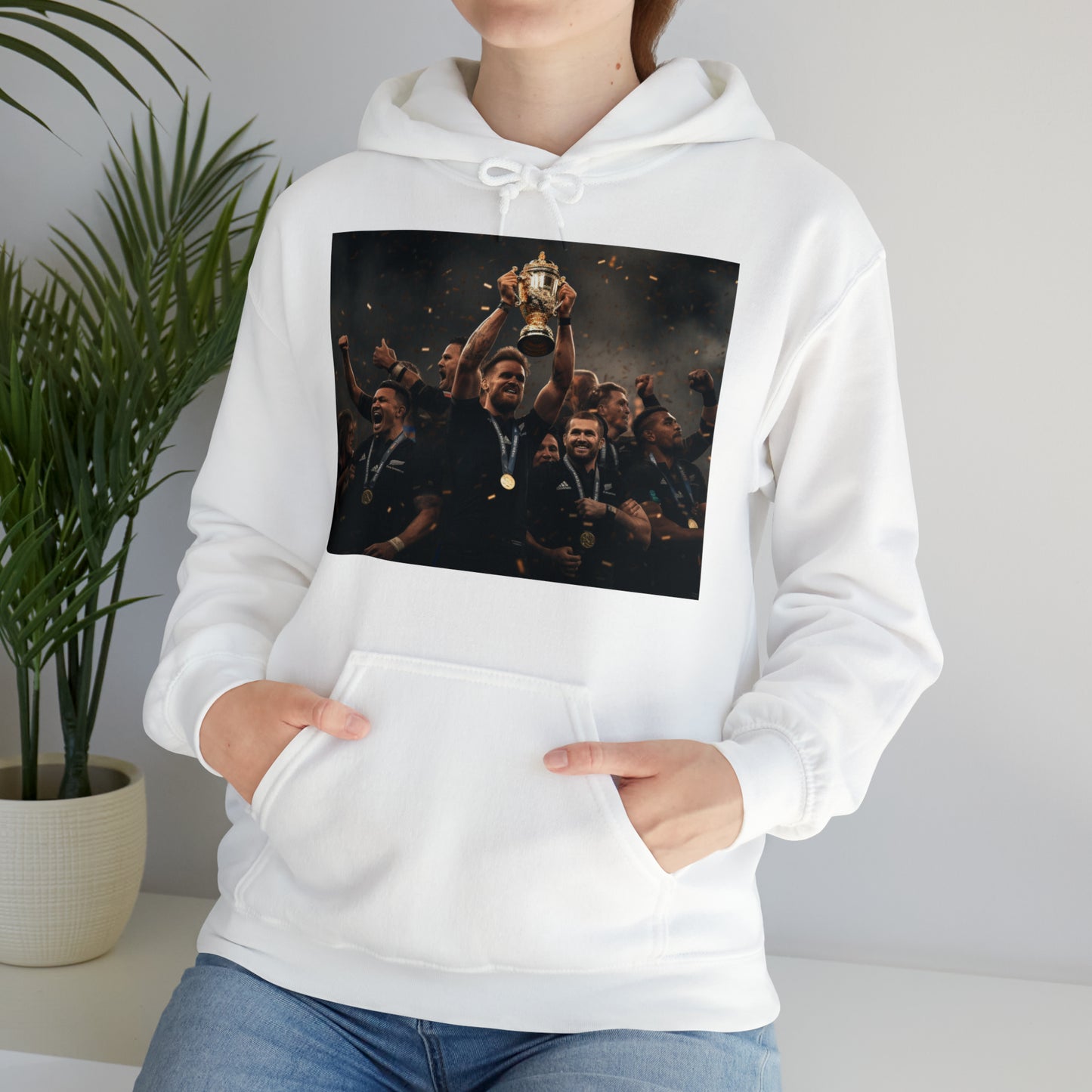 All Blacks lifting World Cup - light hoodies