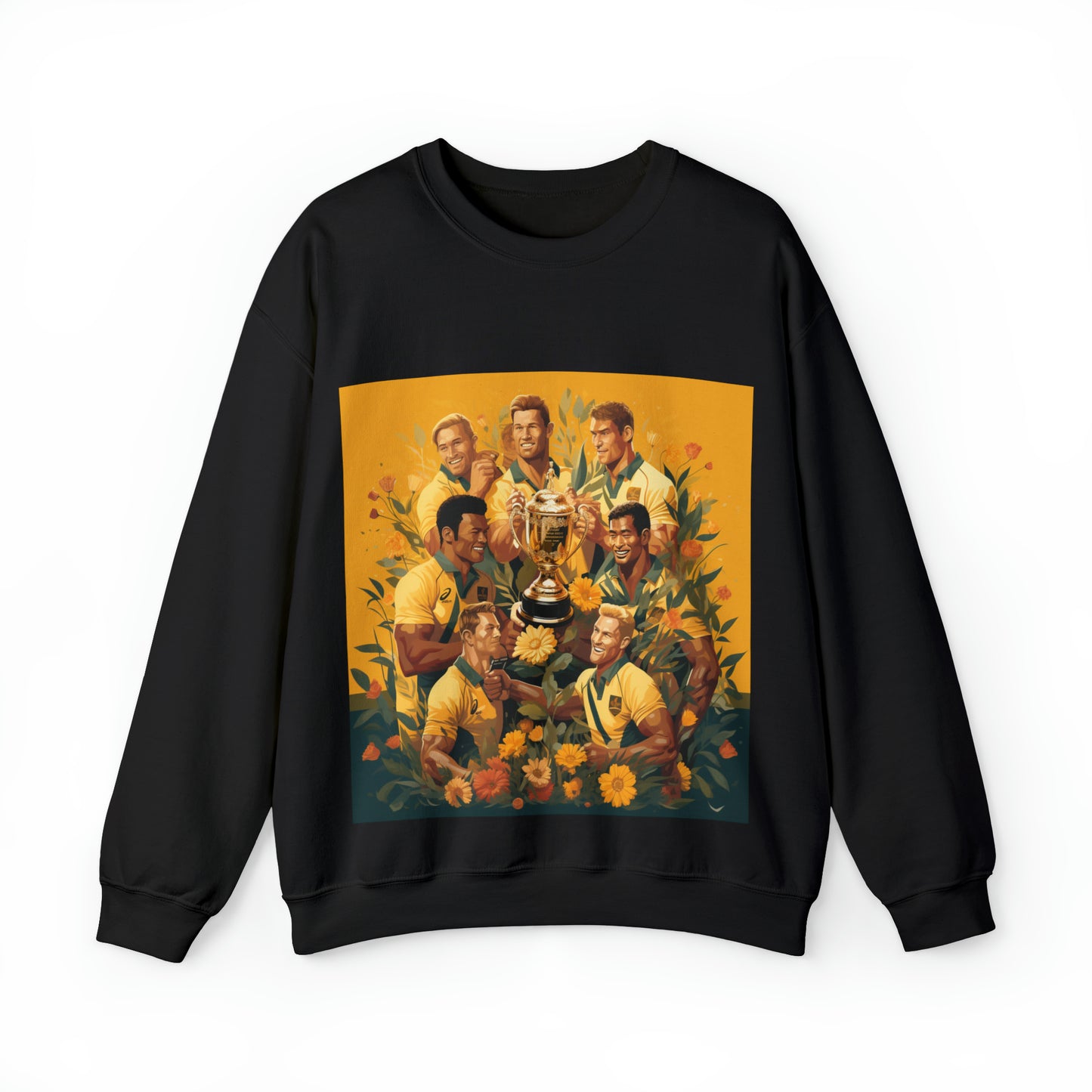 Australia celebrating with RWC - black sweatshirt