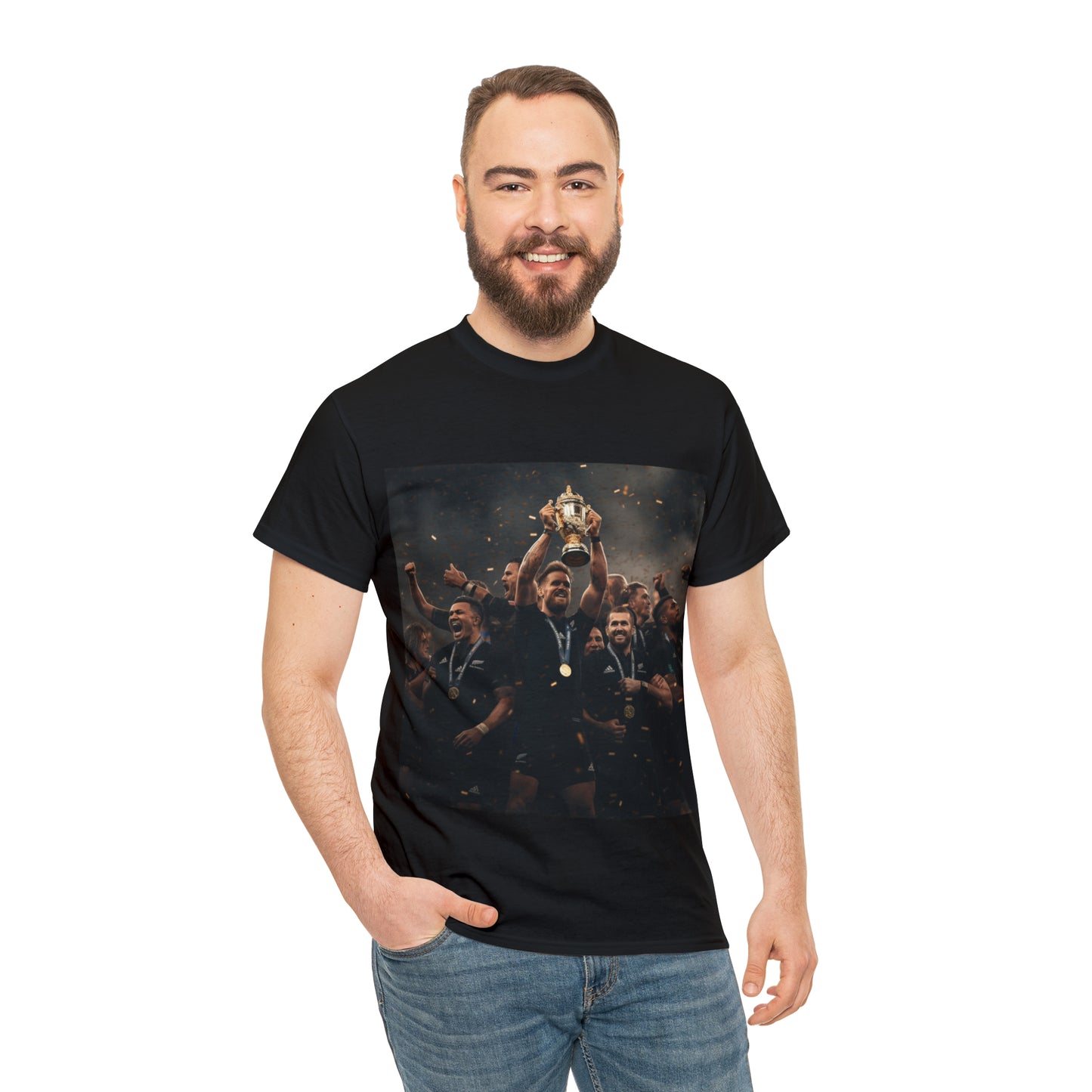 All Blacks lifting World Cup - black shirt