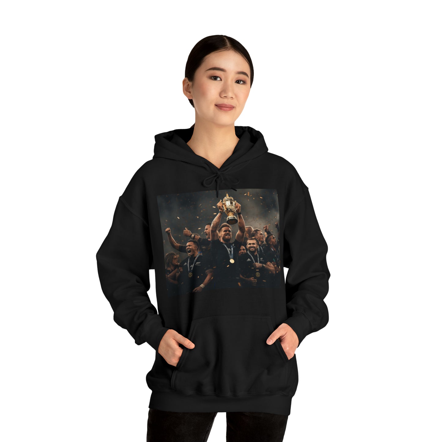 All Blacks lifting World Cup - black hoodie
