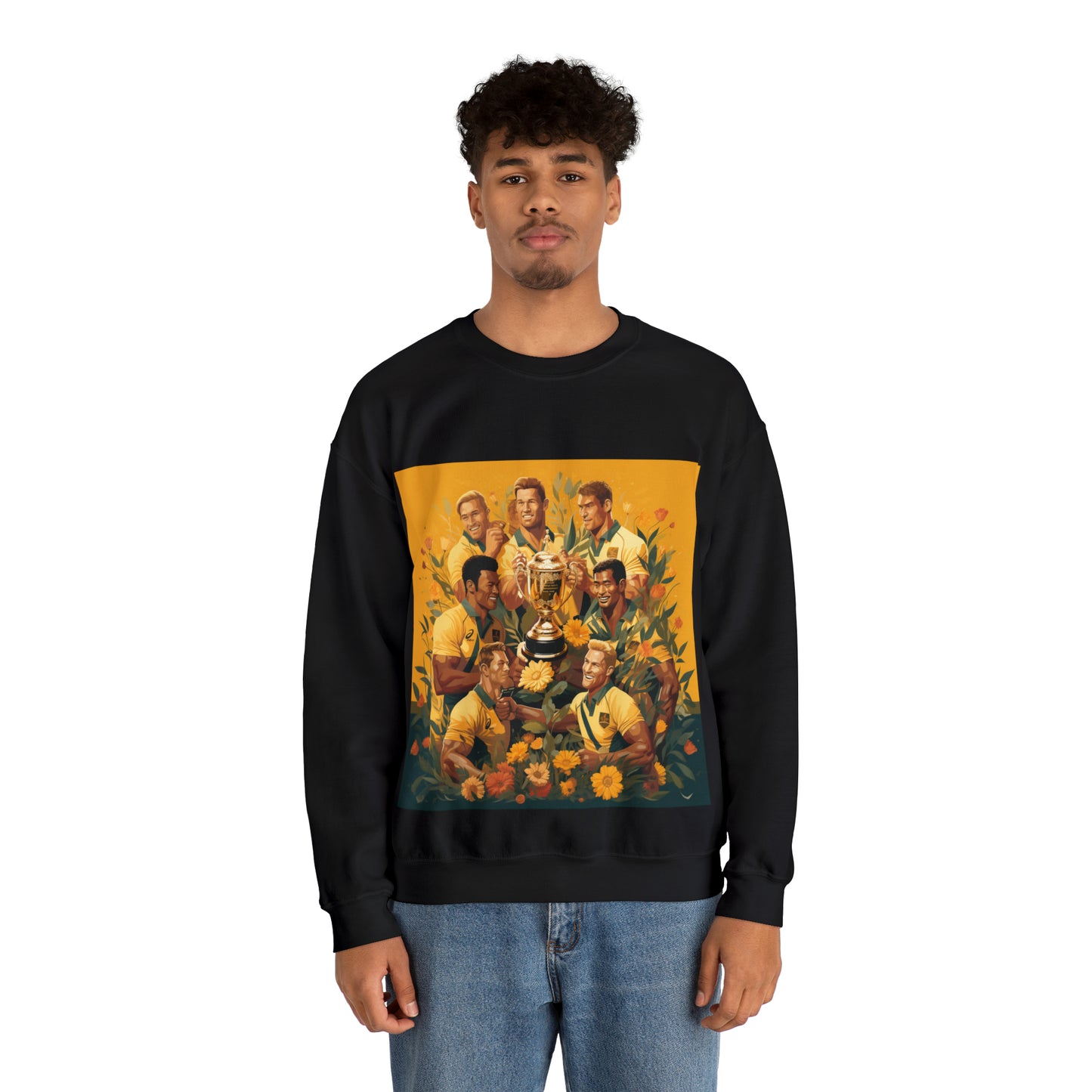 Australia celebrating with RWC - black sweatshirt